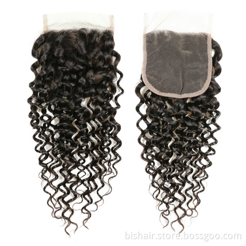 BIS 4*4 Curly wave lace closure remy transparent lace hair raw virgin human free sample Brazilian cuticle aligned hair